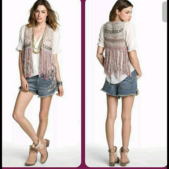 Free People Tops - Free People Crochet Shabby chic Boho fringe vest